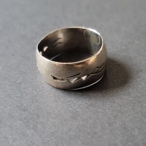 Vintage Sterling Silver Men's Ring Band Dancing Figures Size 9